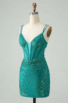 Mermaid Hoco Dress, Mermaid Hoco Dresses, Beaded Hoco Dress, Turquoise Hoco Dress, Corset Hoco Dress, Green Hoco Dresses, Hoco Court, Dark Green Prom Dresses, Bodycon Prom Dresses