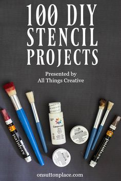 the front cover of a book with paint, brushes and other crafting supplies on it