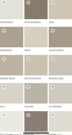 the different shades of paint that are used for walls and ceilings in various colors, including beige