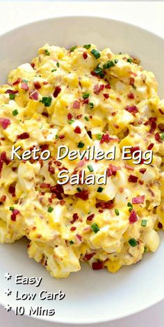 keto deviled egg salad on a white plate