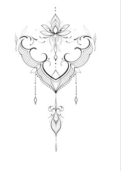 a black and white drawing of an ornamental design