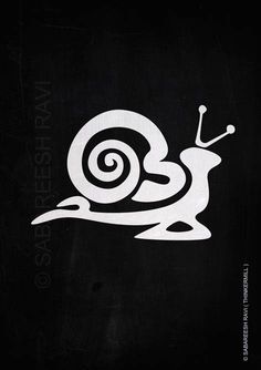 a black and white logo with a snail on it's back, in the shape of a spiral