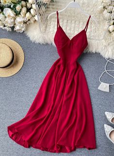 Stylish v neck backless dress summer dress 045 Fabric: blended Color: burgundy, pink, red, green,yellow,black Size(cm): S, M, L S length 110 bust 86 waist 64 M length 110 bust 90 waist 68 L length 110 bust 94 waist 72 V Neck Backless Dress, Mood Designer Fabrics, Backless Dress Summer, Casual Formal Dresses, Female Outfits, Red Wedding Dresses, Preppy Dresses, Beautiful Prom Dresses, Dress Sketches