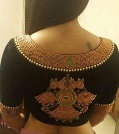 Unique Sarees, Mirror Work Blouse Design, Kundan Work