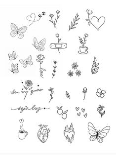 some flowers and butterflies are drawn on a white paper with the words love is in the air