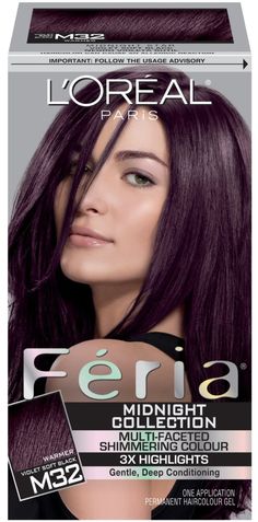 L'oreal Paris Feria Warmer Violet/Soft Black Deep Violet Hair, Violet Black Hair, Violet Brown Hair, Plum Purple Hair, Chocolate Cherry Hair Color, Feria Hair Color, Pelo Color Vino, Soft Black Hair, 80s Hairstyles