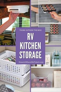 Rv Kitchen Storage, Rangement Caravaning, Caddy Camping, Rv Storage Organization, Travel Trailer Organization, Trailer Organization, Camper Diy, Camping Desserts