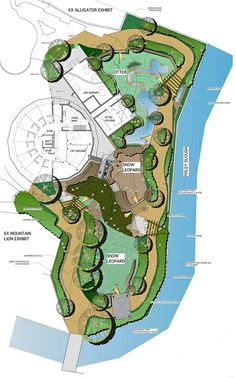 a plan for a park with lots of trees and water in the middle of it