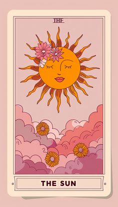 #TarotCard #TheSun #PinkHues #OrangeHues #RetroStyle #VintagePosterArt #ScreenPrint #TheCandie Pink Cards Aesthetic, Yellow And Pink Background, Pink Tarot, Orange Drawing Simple, Orange Poster Design, The Sun Tarot Card Art, Vintage Sun Art, Purple Orange, Tarot Illustration Design