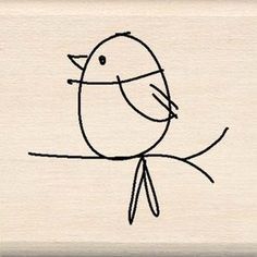 a drawing of a bird sitting on top of a branch