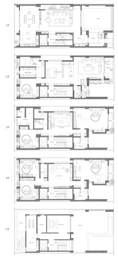 the floor plan for an apartment building with three floors and four levels, all in different sections