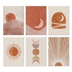 Sun and Moon Boho Wall Art - Area Collections Posters For Living Room, Boho Canvas, Sunshine Print, Moon Canvas, Boho Painting, Boho Poster, Cosmic Art, Soyut Sanat Tabloları, Sunset Canvas