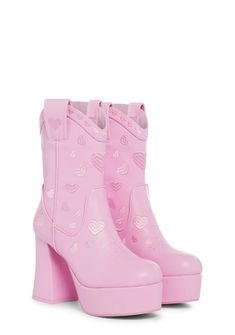 Sugar Thrillz Heart Embroidered Platform Cowboy Boots Valentines - Pink – Dolls Kill Platform Cowboy Boots, Coquette Shoes, Pink Cowboy Boots, Pink Cowboy, Sugar Thrillz, Concert Outfits, Pink Boots, Pink Doll, Free Socks