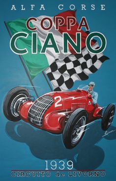 an advertisement for the alfa corsae cobra giano race car