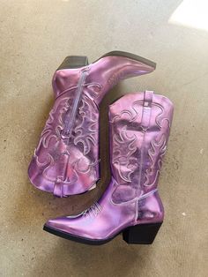 Make a galactic statement with these Space Cowgirl Boots! In pretty lavender and with a metallic shine, they're perfect for stepping up any outfit - not to mention, they're comfy enough to wear all day and all night. When only the best will do, head for the stars in these ultra fun boots! Space Cowgirl Outfits, Space Cowgirl Costume, Fun Boots, Mardi Gras Outfits, Space Cowgirl, Pony Club, Country Concert, Cowgirl Outfits, Cowgirl Boots