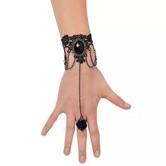 Brand New And Never Worn! The Ring Is A Spider And Not As Pictured In The Stock Photo. One Size. Black Metal Jewelry With Adjustable Chain, Formal Black Bracelet With Adjustable Chain, Black Metal Jewelry For Party, Black Metal Party Jewelry, Black Metal Gothic Bracelets, Black Metal Chain Bracelet As A Gift, Black Metal Chain Bracelet For Gift, Gift Black Metal Chain Bracelet, Adjustable Alloy Chain Bracelet For Party