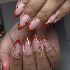 See these perfect fall French tip nail ideas that combo perfectly with your outfit and next pumpkin spice latte. Click the article link for more photos and inspiration like this // Photo Credit: Instagram @nailedbyshev // #fallfrenchtip #fallfrenchtipnails #fallnails #frenchtip #frenchtipcoffinnaildesigns #frenchtipcoffinnails #frenchtipcoffinnailsideas #frenchtipnailcolor Pumpkin French Tips Nails, Pumpkin Biab Nails, Pumpkin French Manicure, Cute Fall Pumpkin Nails, Winter Orange Nails, Autumnal French Tips, Autumn Birthday Nails, Cute Nails Autumn, Fall Nails Inspo Almond