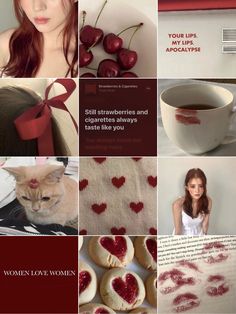 a collage of photos with hearts and words on them, including a cup of coffee