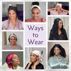 many different pictures of women with headscarves and hair accessories on their heads, all wearing headbands