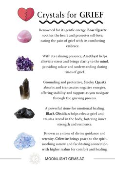 Embrace gentle remedies for grief and find solace in their soothing energies. Discover calming, clarity, grounding, strength, and peace in these gentle supports for healing and renewal. #GriefSupport #HealingRemedies #EmotionalWellness Crystals For Bereavement, Personal Philosophy, Magical Stuff, Crystal Magick, Crystals For Healing, Chakras Healing, Crystal Healing Chart, Crystals For Manifestation, Healing Relationships