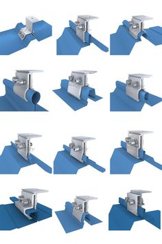 several different angles of a toilet paper dispenser on a blue mat with white background