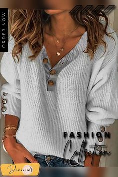 Plus Size Plain Knitting V Neck Sweater V Neck Sweaters, Oversize Pullover, Pullover Mode, Moda Jeans, Mode Casual, Estilo Chic, Long Sleeve Knit Sweaters, Women's Sweaters, Casual Clothes