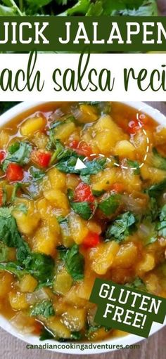 quick jalapeno peach salsa recipe in a white bowl