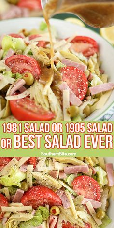 this salad is loaded with tomatoes, lettuce, and ham for the best salad ever