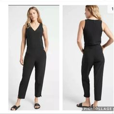 New With Tags, Athleta Brooklyn Jumpsuit- Size 10t. Pet Free, Smoke Free Home. Womens Black Jumpsuit, Drawstring Waist Pants, Wide Leg Romper, Pattern Romper, Work And Travel, Green Jumpsuit, Long Romper, Short Sleeve Romper, Jumpsuit Black