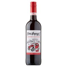 a bottle of red wine with an image of a tractor on it