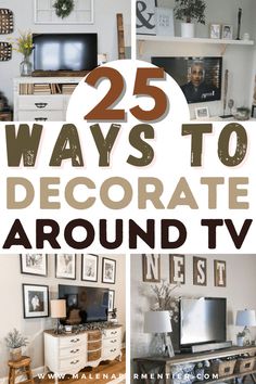 how to decorate around a TV - tv wall decor ideas Over Tv Decor, Decor Around Tv On Wall, Above Tv Decor, Decor Above Tv, Above Tv Wall Decor