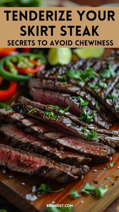 steak on a cutting board with the title text overlay reads how to tenderize your skirt steak secrets to avoid chewing