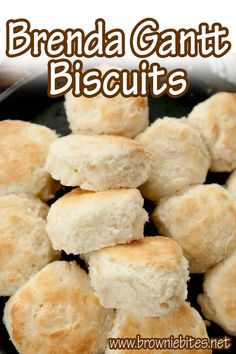 some biscuits are in a black pan with the words, bread can't biscuits