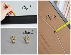 four different pictures showing how to use tape and scissors for making studs on the side of a piece of cardboard