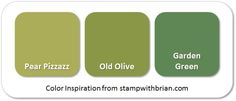 four shades of green with the words, garden olive and color inspiration from stampin '