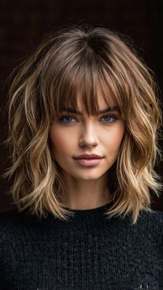 Medium-Length Shag Haircuts Shaggy Medium Hair, Medium Length Hair With Layers And Bangs, Shoulder Length Shaggy Haircuts, Hair Styles Over 50, Styles Over 50, Shaggy Lob With Bangs, Medium Shaggy Hairstyles, Haircuts Medium, Lob With Bangs