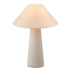 a table lamp with a white shade on it's base and a light in the middle