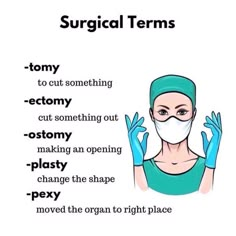 a woman wearing surgical masks and gloves with the words surgical items in front of her