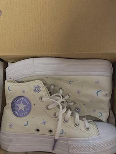 Moon And Stars Converse, Celestial Converse, Converse With Stars, Diy Converse, Dr Shoes