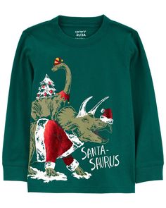 Crafted in a soft cotton blend with a festive holiday print, this long-sleeve tee is perfect for colder weather. Dinosaur Graphic Tee, Carters Size Chart, Dinosaur Graphic, Toddler Boy Tops, Christmas Dinosaur, Baby Boy Tops, Carters Baby Boys, Toddler Christmas, Carters Baby