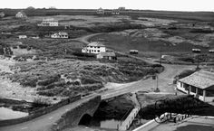 black and white photograph of an old town