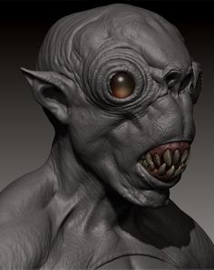 an alien creature is shown with red eyes