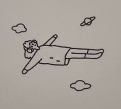 a drawing of a man flying through the sky