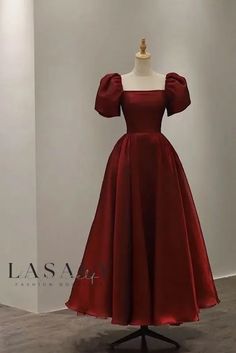 Lasaky - Elegant Burgundy Bridal Gown with Vintage Long Hem and Voluminous Sleeves Wine Red Prom Dress, Organza Dresses, डिजाइनर कपड़े, Vintage Evening Gowns, Bridal Gowns Vintage, Evening Gowns With Sleeves, A Line Evening Dress, Evening Dresses With Sleeves, Graduation Dresses