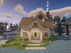 Aesthetic Suburban House, Casitas Aesthetic, Big House Aesthetic, Minecraft Suburban House, Starter House Minecraft, Lake House Aesthetic, Aesthetic Minecraft Builds, Minecraft P, Aesthetic Minecraft