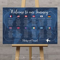 the welcome sign for our journey is displayed on an easel