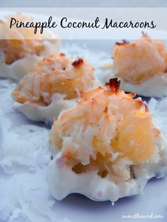 pineapple coconut macaroons on a white plate