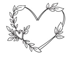 the outline of a heart with leaves and branches around it, on a white background