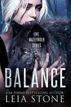 a woman holding a wolf in front of her face and the words balance on it