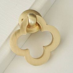 a close up of a door handle on a white wall